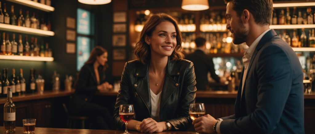 Un couple se rencontre pour la première fois dans un bar en soirée
