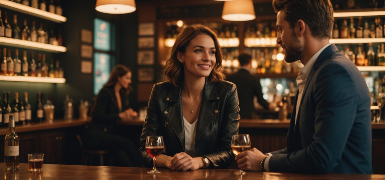 Un couple se rencontre pour la première fois dans un bar en soirée