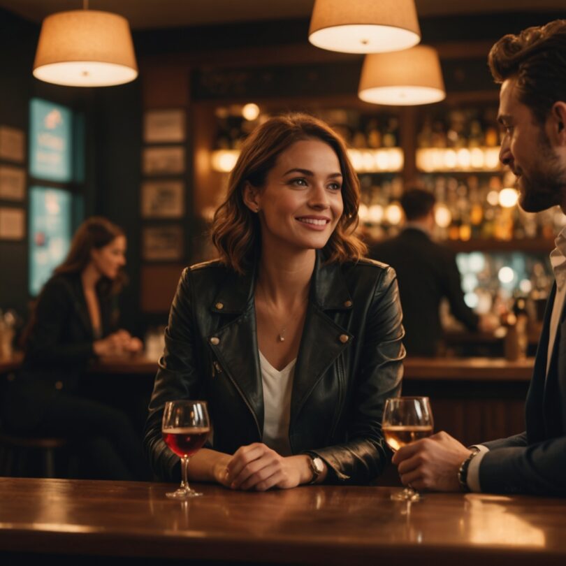 Un couple se rencontre pour la première fois dans un bar en soirée