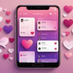 Illustration d'une application de rencontre sur smartphone avec profils et coeurs