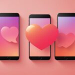 Deux smartphones avec un coeur lumineux entre eux, symbole d'une mise en relation sur une application de rencontre