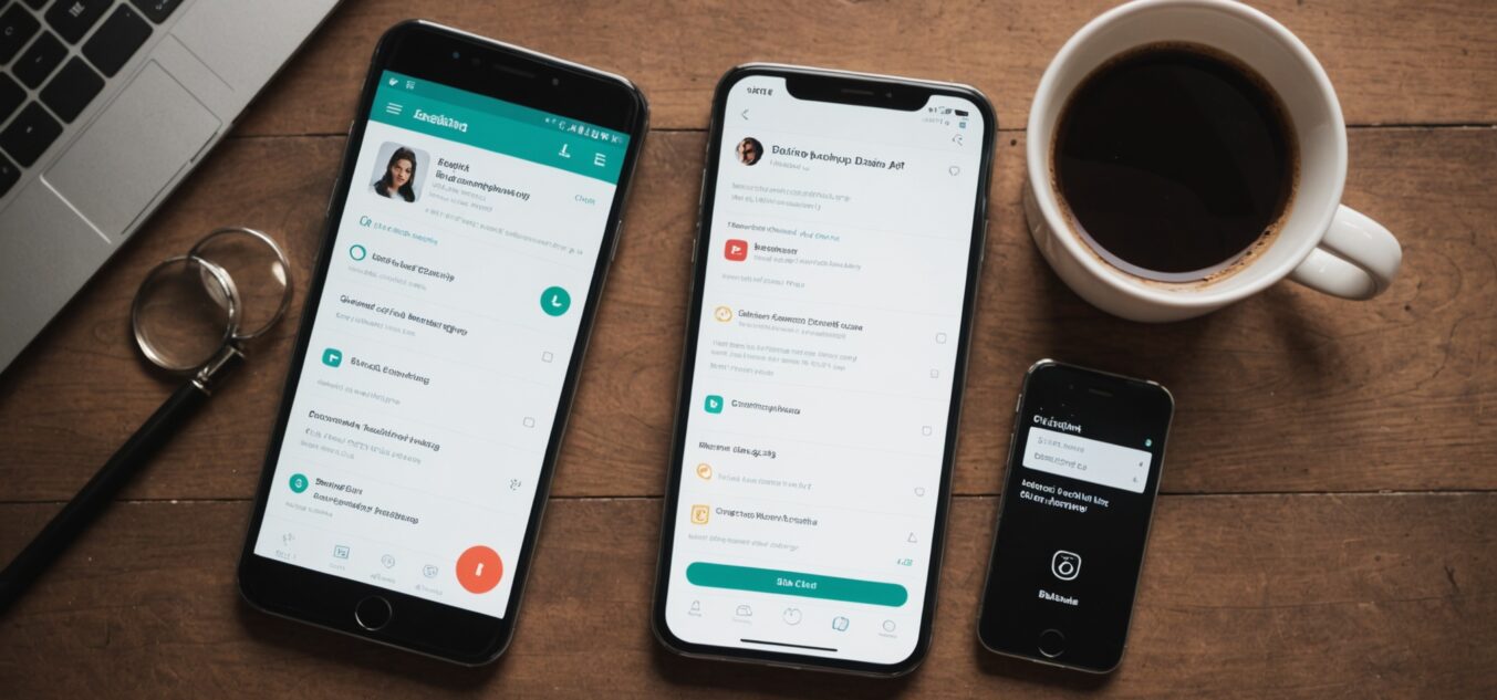 Smartphone affichant une application de rencontre à côté d'une loupe, illustration d'un comparatif de sites de rencontre