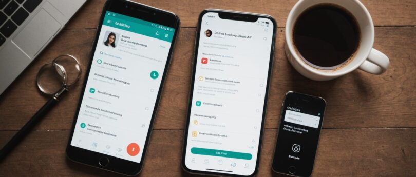 Smartphone affichant une application de rencontre à côté d'une loupe, illustration d'un comparatif de sites de rencontre