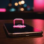 Smartphone avec icône de cadenas lumineux symbolisant la sécurité sur un site de rencontre coquine