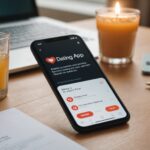 Smartphone affichant un abonnement d'application de rencontre sur un bureau