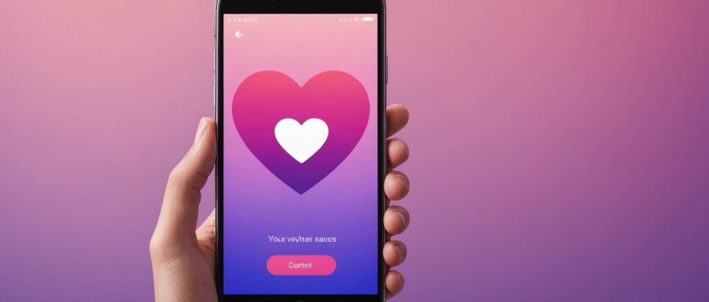 Smartphone affichant une icône coeur, illustration abonnement application de rencontre