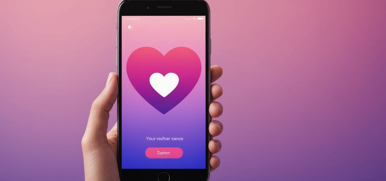 Smartphone affichant une icône coeur, illustration abonnement application de rencontre