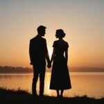 Couple romantique au coucher de soleil, illustration rencontre coquine
