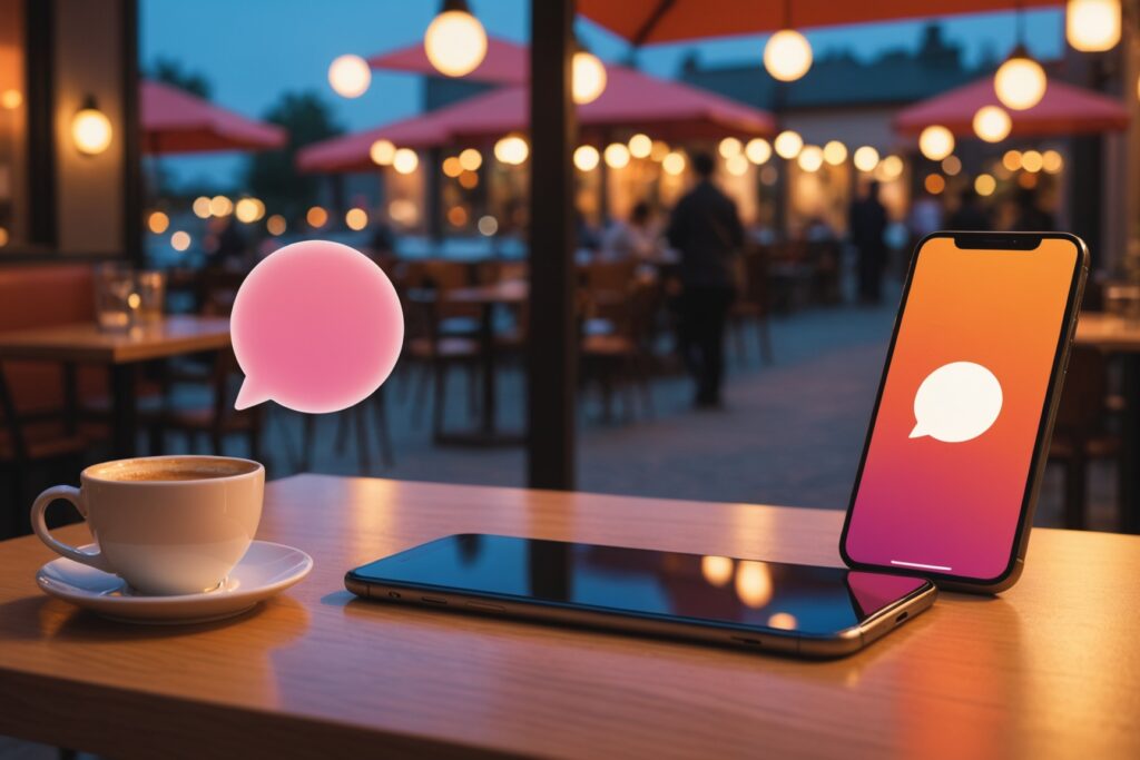 Illustration d'une conversation sur une application de rencontre avant un rendez-vous