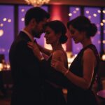 Silhouettes de couples dans une ambiance tamisée évoquant une soirée libertine
