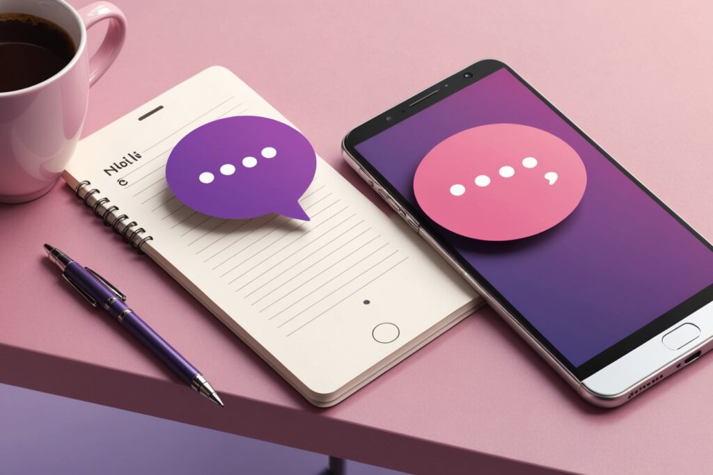 Illustration dun smartphone et dun carnet sur une table, symbole du coaching de rencontre