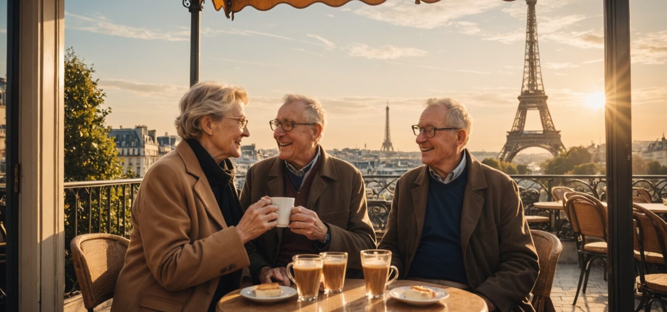 Rencontre senior à Paris : illustration de deux seniors discutant autour d'un café