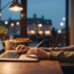 Personne rédigeant son profil sur un site de rencontre, ambiance chaleureuse