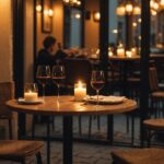 Illustration générée par IA d'une table de café romantique en soirée, symbole d'un premier rendez-vous discret